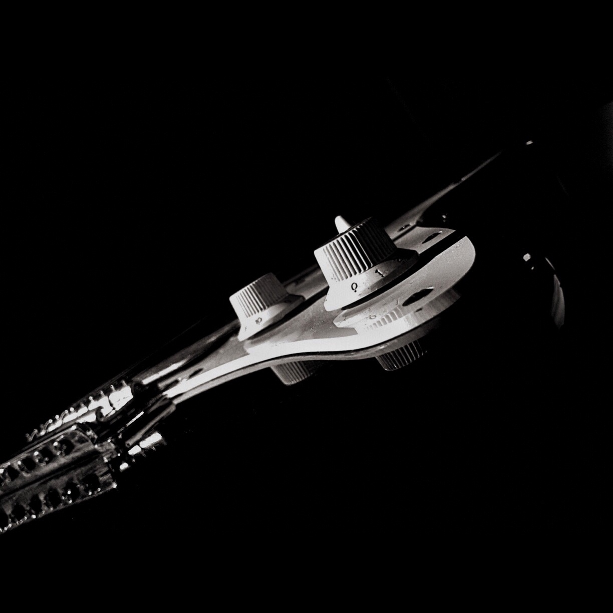 Fekete-fehér fénykép egy gitárról